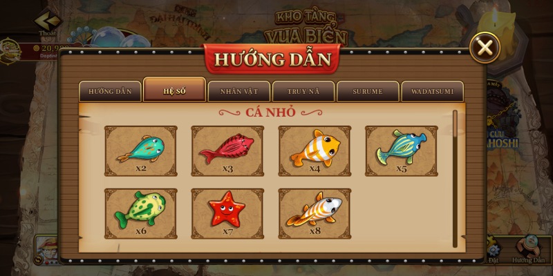 Hệ số thưởng hậu hĩnh quy định cho từng con mồi