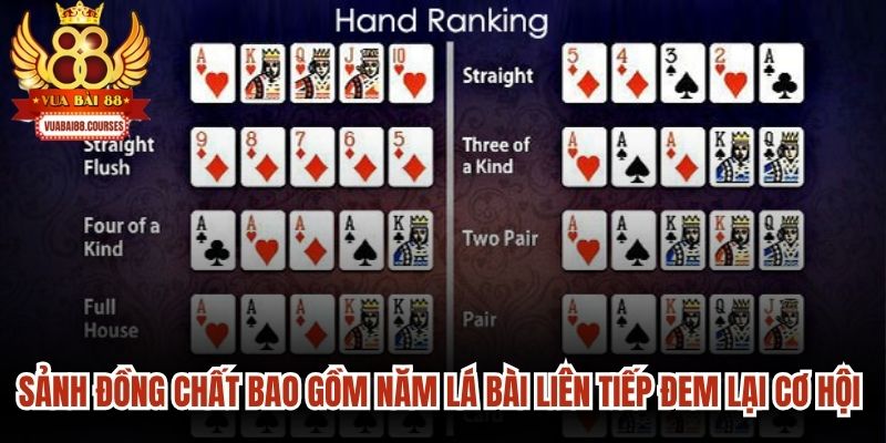 Sảnh đồng chất bao gồm năm lá bài liên tiếp đem lại cơ hội cao